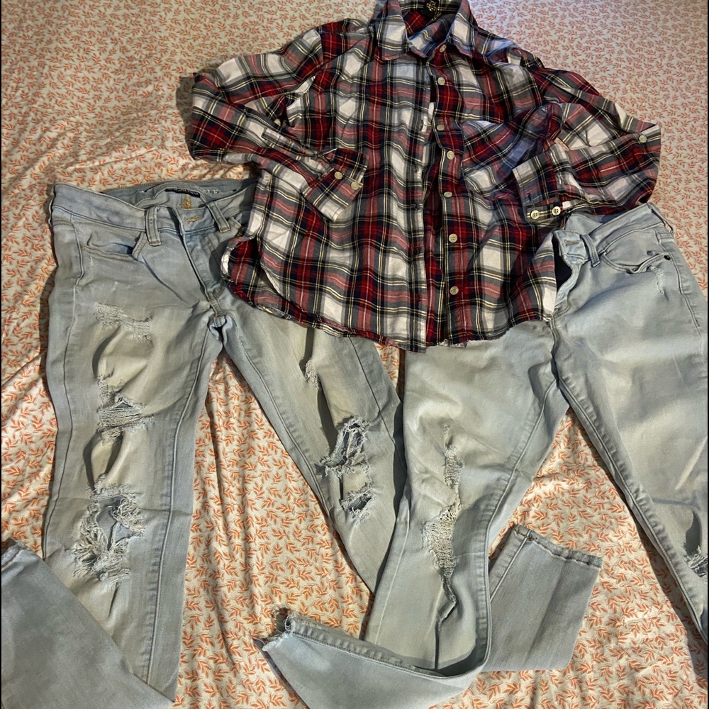 2 jeans pants 👖 & shirts 👔 all for $30